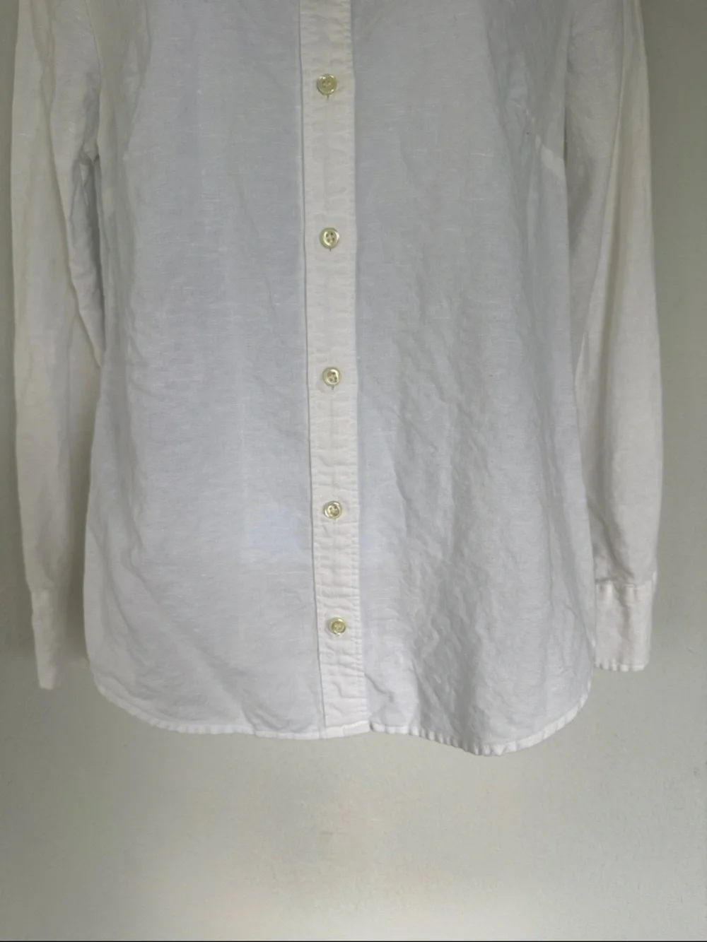 J. Crew Perfect white linen blend collared long sleeve button down shirt size 4P